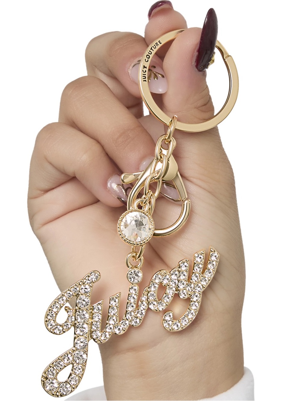 Juicy Couture Gold Crystal 'Juicy' Script Keychain Charm
